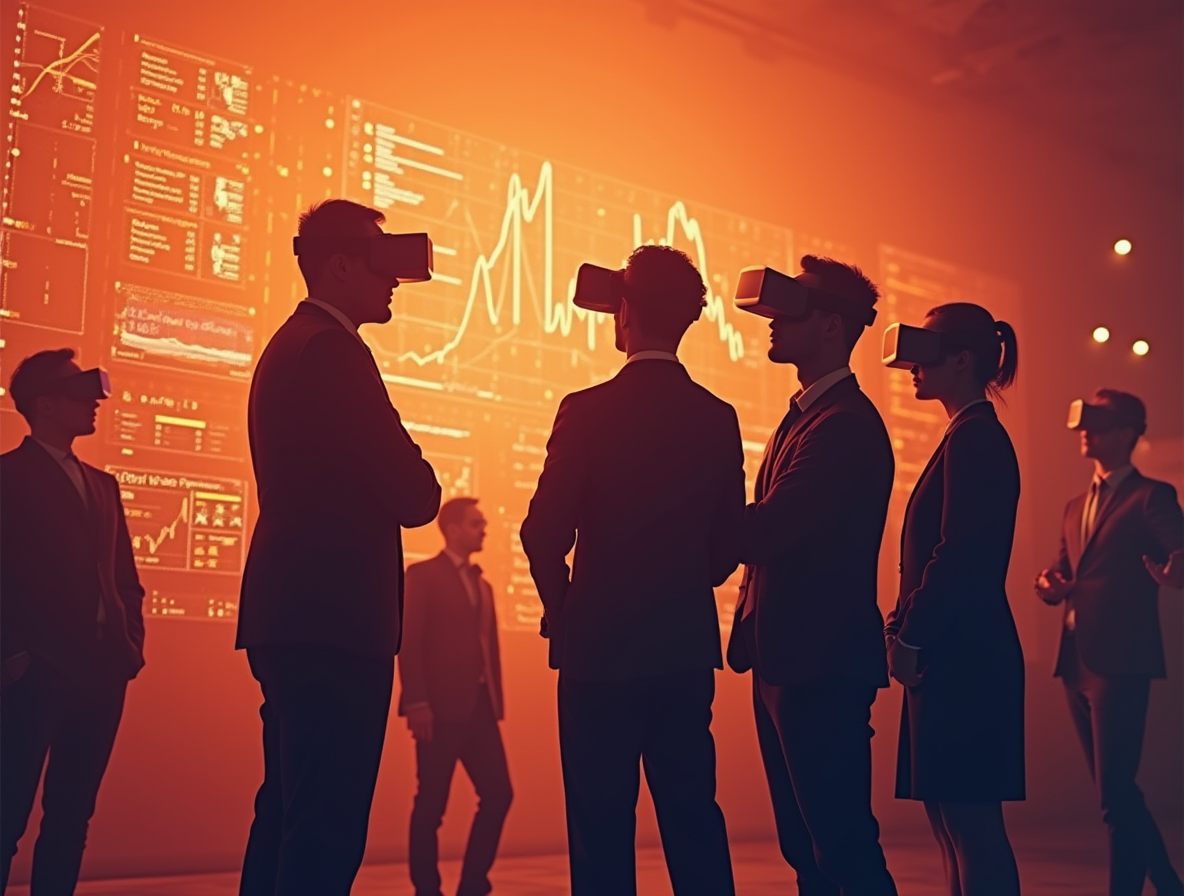 Team collaborating with VR technology